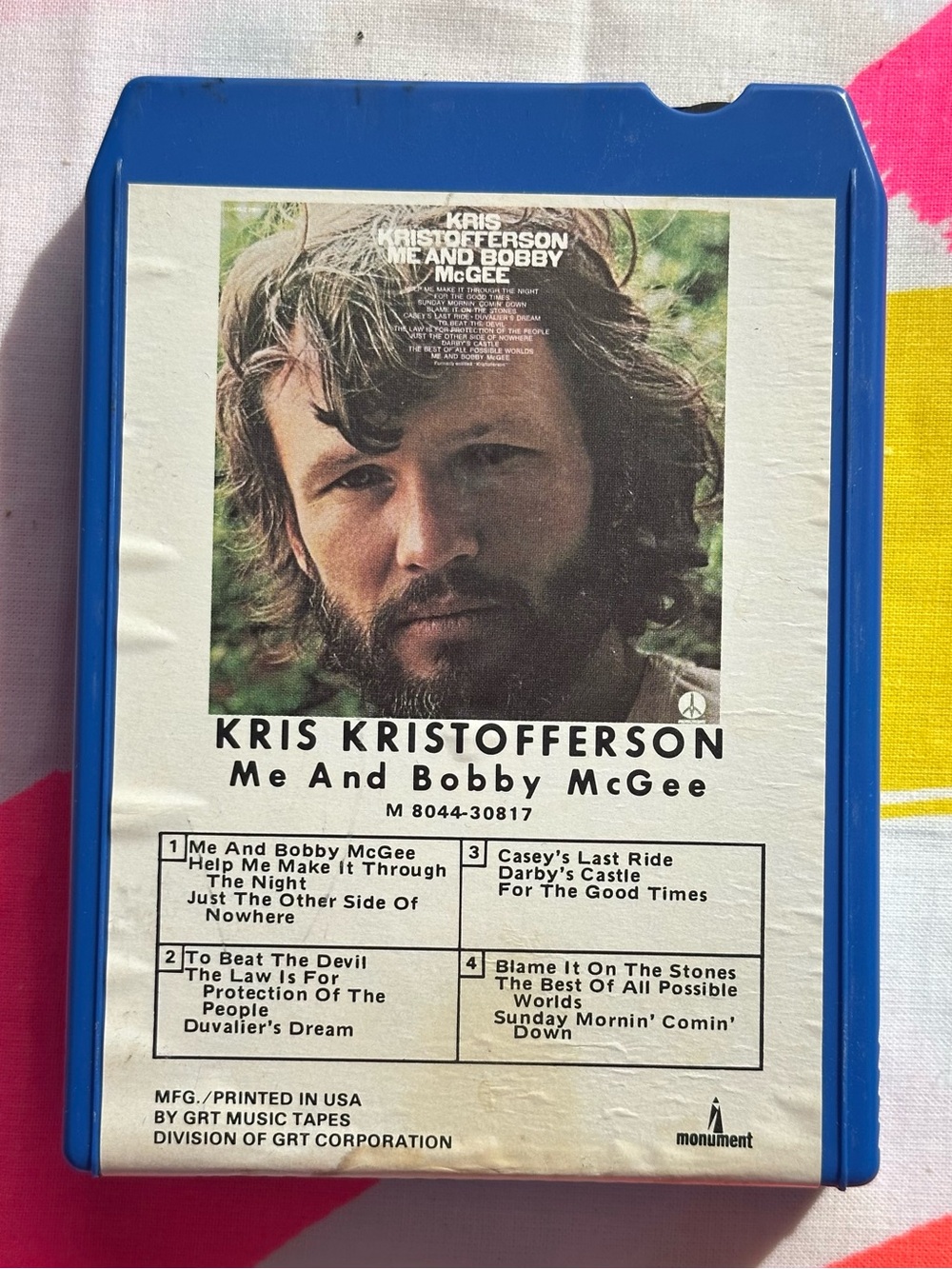 Vintage Kris Kristofferson "Me And Bobby McGee" 8-Track Tape (GRT Music)